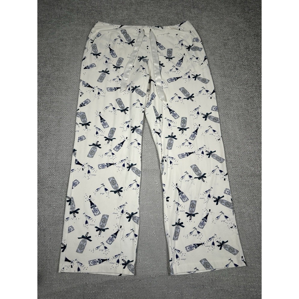 Soma Pajama Pants Womens Extra‎ Large White Blue Champagne Celebration Bridal